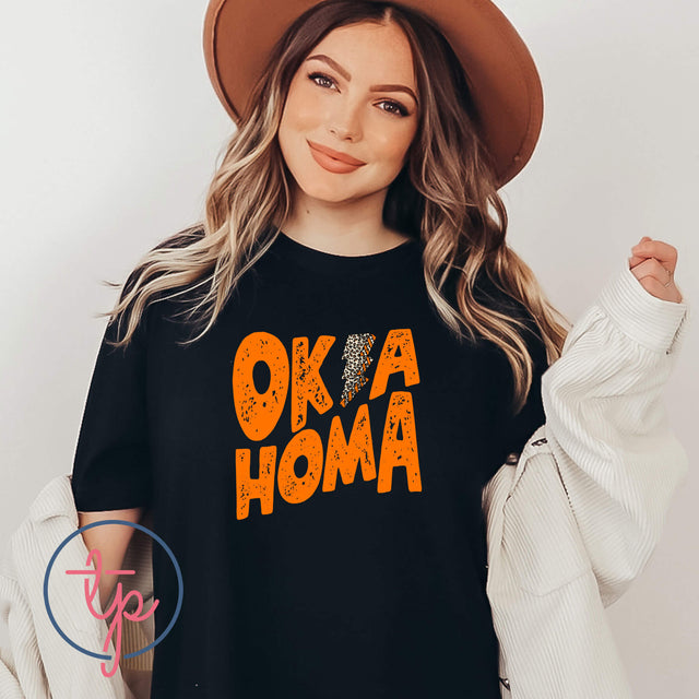 Oklahoma Orange with Leopard Lightning Bolt