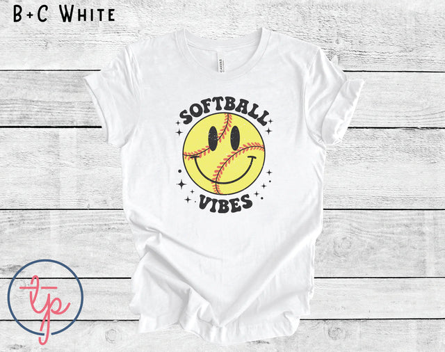 Softball Vibes Happy Face Distressed