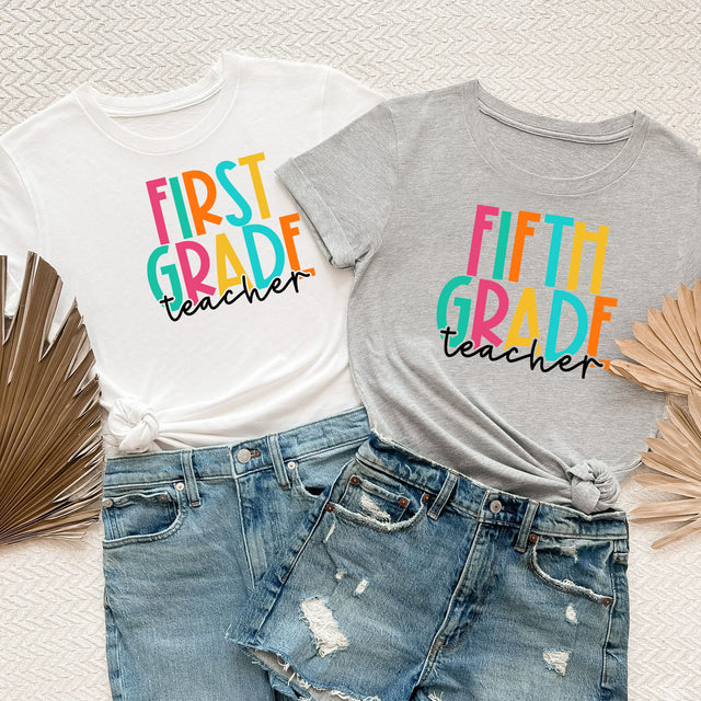 1st Grade - 5th Grade Teacher Bright with teacher in black script Font
