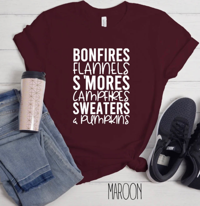 Bonfires Flannels Smores Campfires Sweaters Pumpkins Black or White