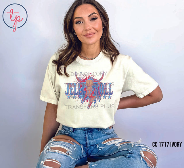 JR Red and Blue Cow Skull and Bolt