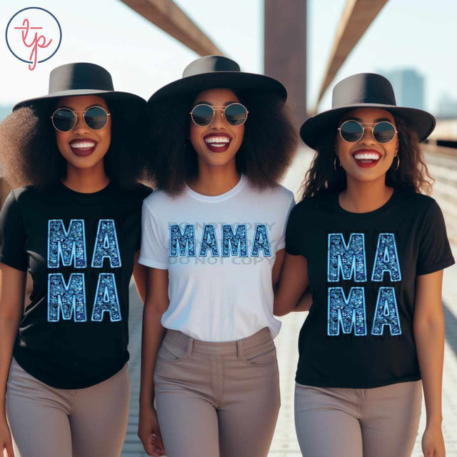 Mama Faux Sequin Pink Stacked or Straight