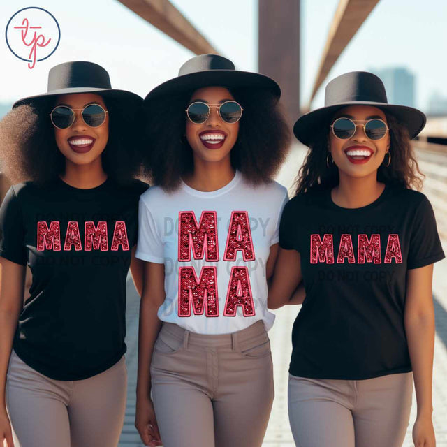 Mama Faux Sequin Red Stacked or Straight