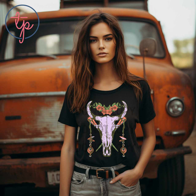 Western Pink Floral Skull