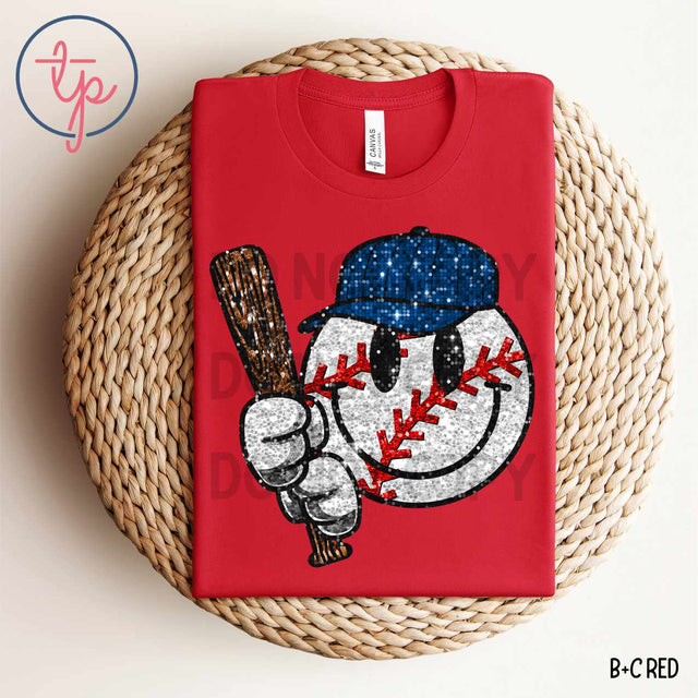 Baseball Smiley Faux Sequin