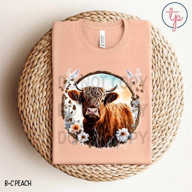Boho Floral Highland Cow