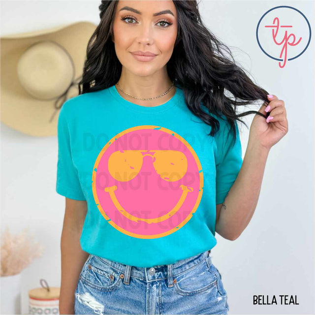 Smiley Pink Yellow Distressed