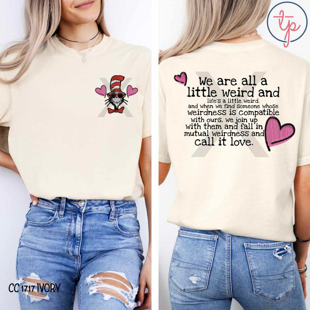 Cat in the Hat Valentine Faux Embroider Front or Back