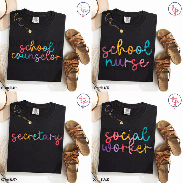 Colorful School Staff School Counselor, School Nurse, Secretary, Social Worker