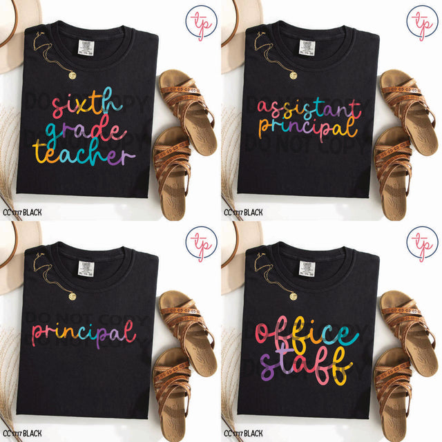 Colorful School Staff Sixth, Assistant Principal, Principal, Office Staff
