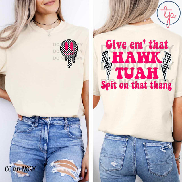 Give Em That Hawk Tuah Retro Check Pocket or Back