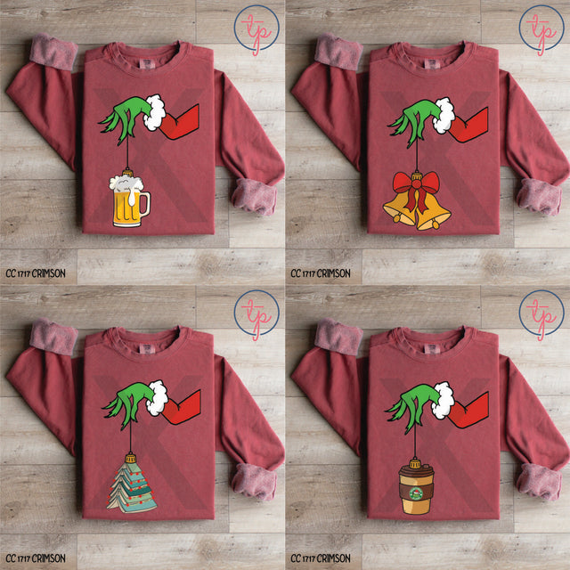 Grinch Hand Beer, Bell, Books, Coffee, Doctor/Nurse, Pencil Tree, Red Ornament