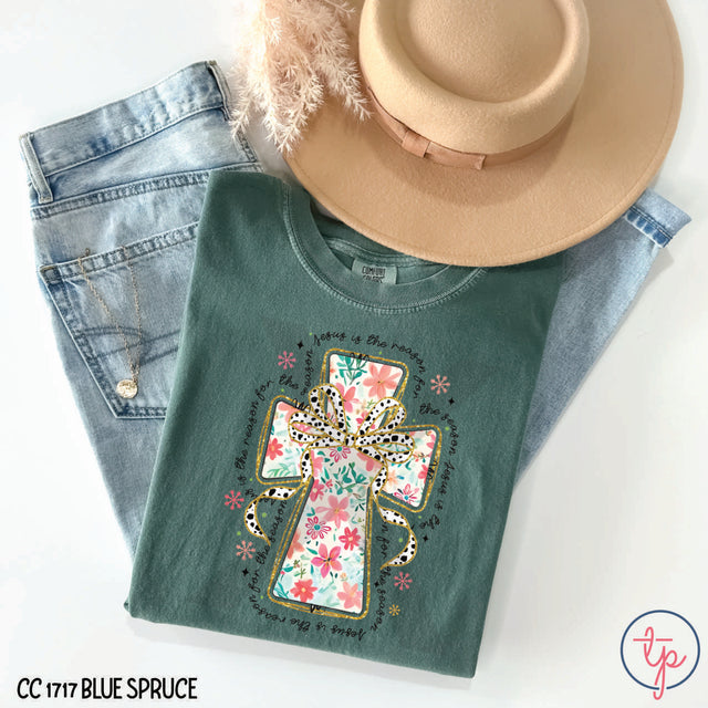 Jesus Is the Reason Floral Cross Preppy