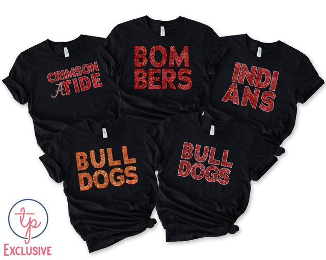 Sequin Split Mascots - Crimson Tide, Red Bombers, Red Indians, Orange Bulldogs, Red Bulldogs