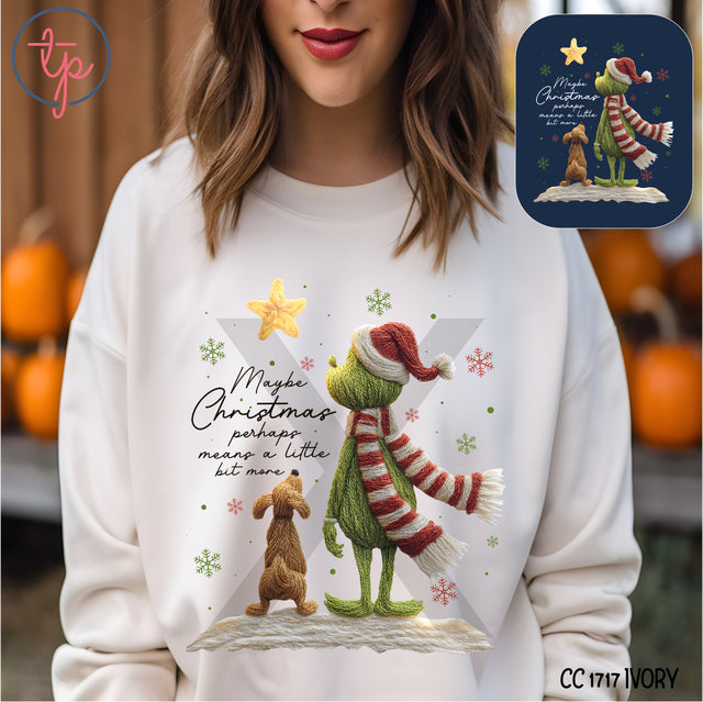 Merry Christmas Grinch Faux Yarn Black or White