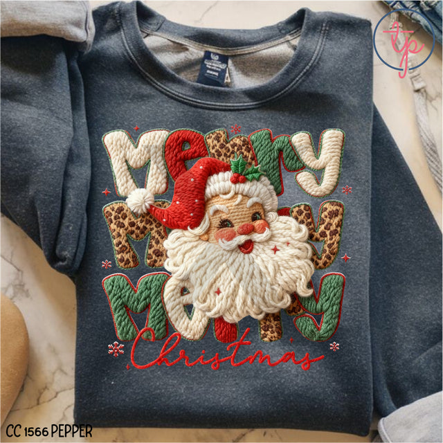 Merry Christmas Santa Stacked Faux Knit