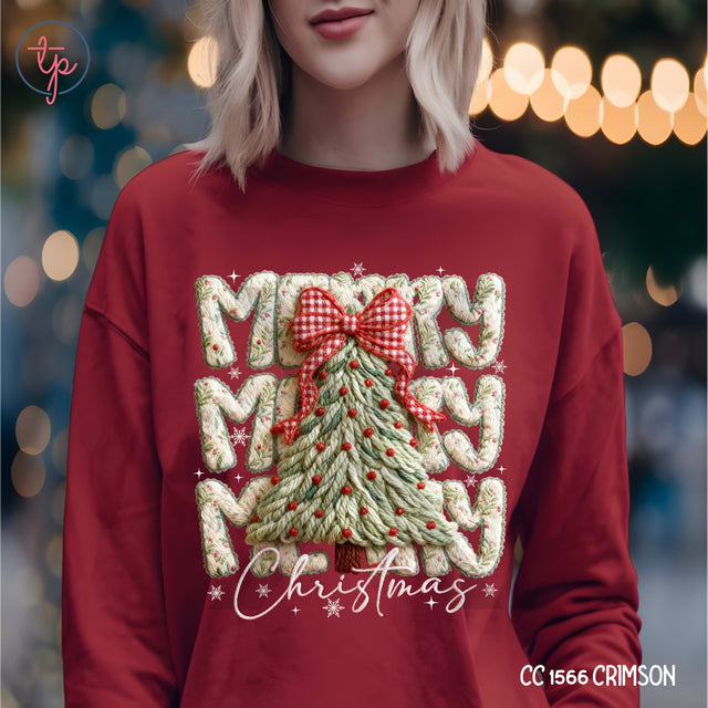 Merry Christmas Tree Stacked Faux Knit