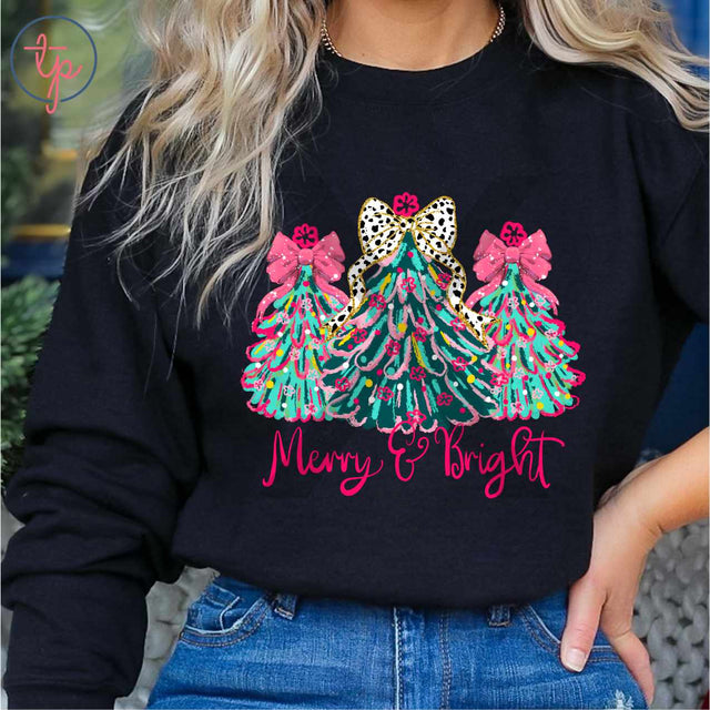 Merry and Bright Pinks Watercolor Trees