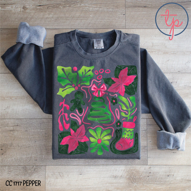Pink Green Boho Christmas Floral