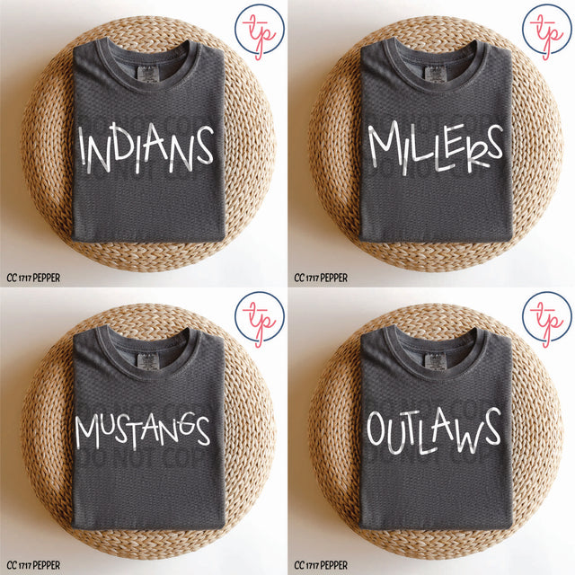 Simple Mascots Indians, Millers, Mustangs, Outlaws, Pioneers, Roadrunners, Tigers, Tornados