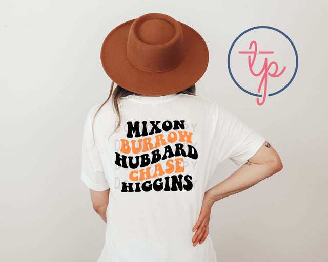 Mixon Burrow Hubbard Chase Higgins Bengals Retro Design Names