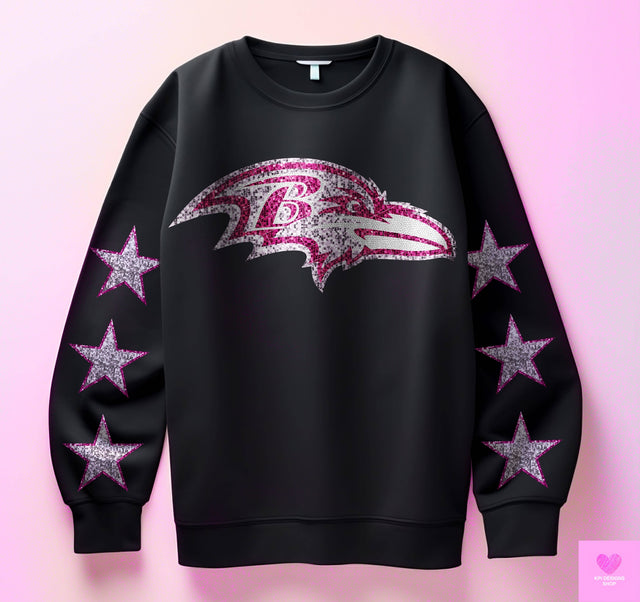Baltimore Ravens Pink Faux Glitter KPI Front or Sleeve