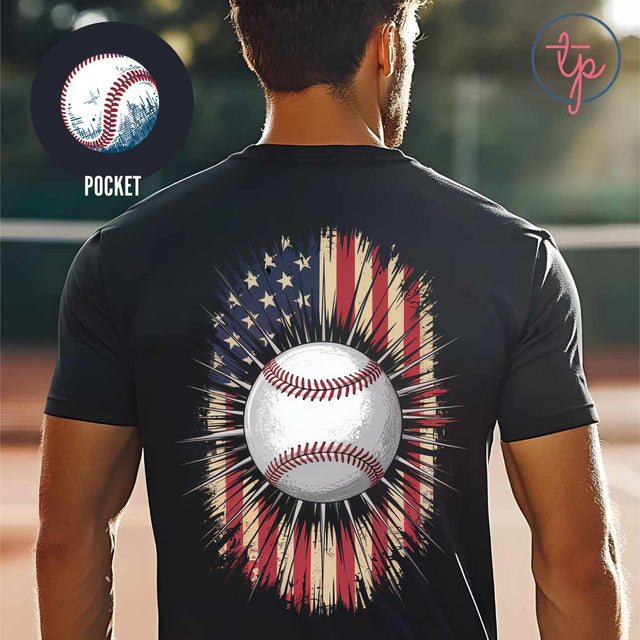 Baseball American Flag Burst Pocket or Back