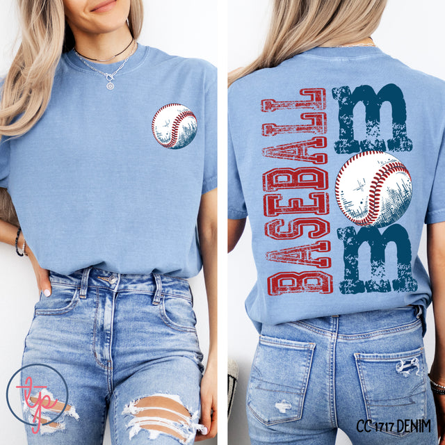 Baseball Mom Grunge Verticle Pocket or Back