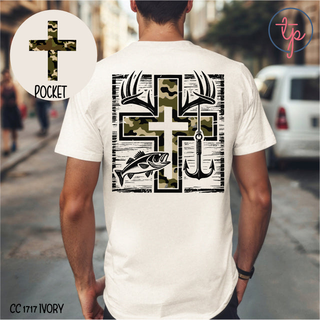 Camo Cross Fishing Pocket or Back