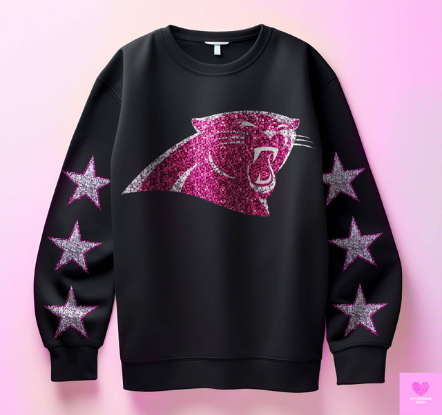 Carolina Panthers Pink Faux Glitter KPI Front or Sleeve