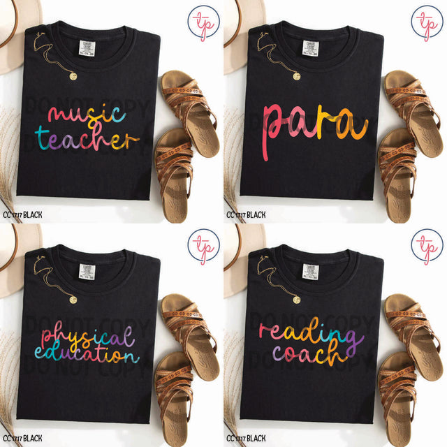 Colorful School Staff Music Teacher, Para, Physical Education, Reading Coach