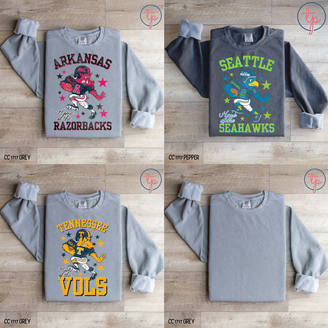 Football Star Mascots MudHoney Razorbacks, Seahawks, Vols
