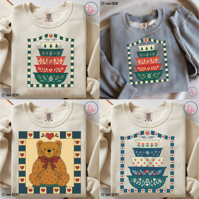 Grandmas Closet MudHoney Baking Spirits Bright Red, White, Bear, Blue Pyrex, Cat, Christmas Pyrex, Christmas Tree, Goose, Gingerbread, Hen, Mustard Baskets, Quilt, Yellow Pyrex