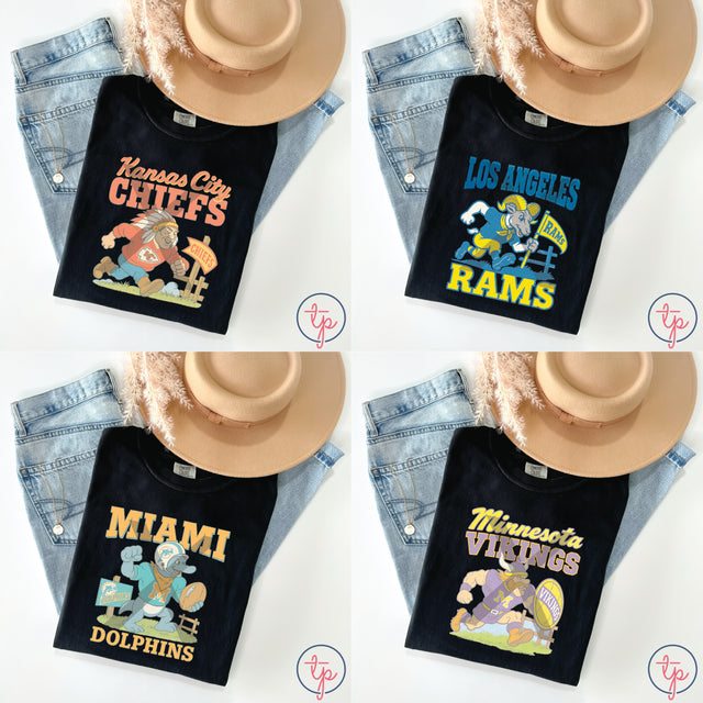 Mascots Detroit Lions, Green Bay Packers, Houston Texans, Indianapolis Colts, Kansas City Chiefs, Los Angeles Rams, Miami Dolphins, Minnesota Vikings MudHoney