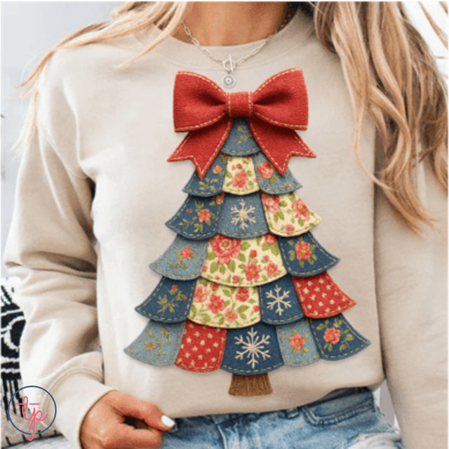Patchwork Christmas Tree Red Bow