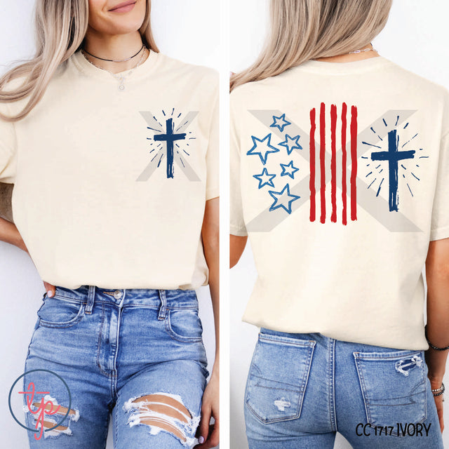 Stars Stripes Cross Pocket or Back