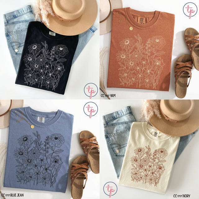 Vintage Flowers Black, Brown, Cream, White