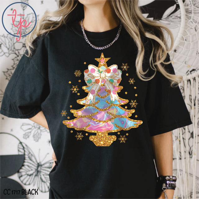 Watercolor Gold Glitter Christmas Tree